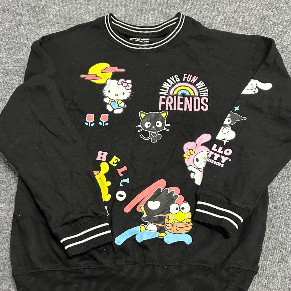 Sanrio Sweatshirt Womens Size L Black Hello Kitty Friends Graphic Viscose Blend